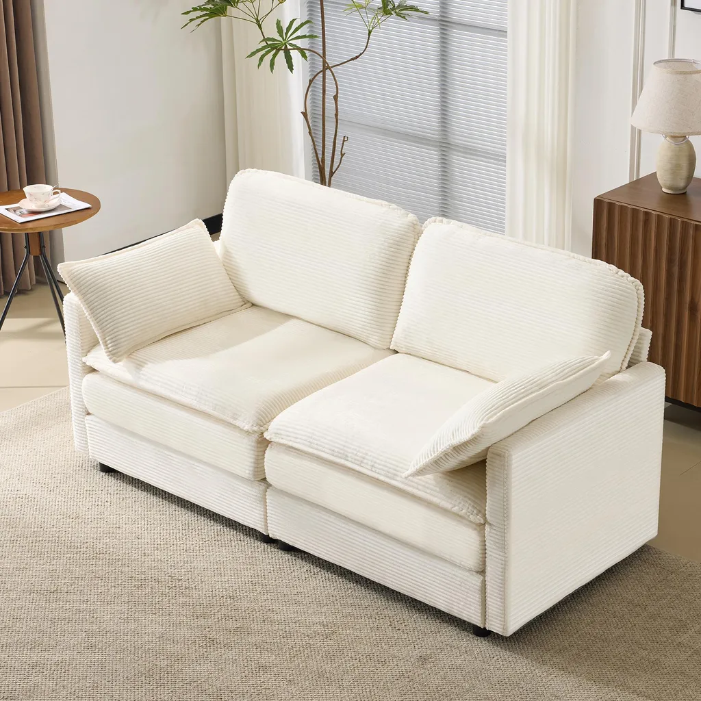Canapé relax stable et confortable 2 places en velours blanc résistant