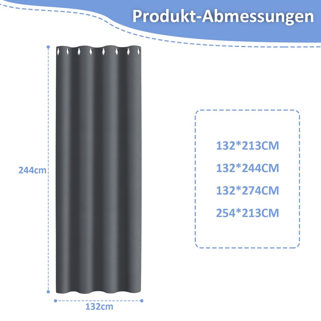 2 Stücke Outdoor Vorhang Gardinen 132 x 244cm Verdunkelungsvorhang mit Ösen Blickdicht Garten Patio Balkon Dunkelgrau