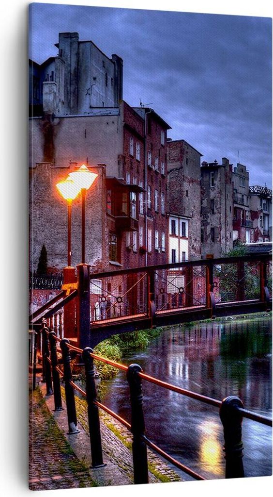 Bild auf Leinwand - Leinwandbild - Architektur Altstadt Stadt Fluss - 45x80cm - Wand Bild - Wanddeko - Leinwanddruck - Bilder - Kunstdruck - Wandde...