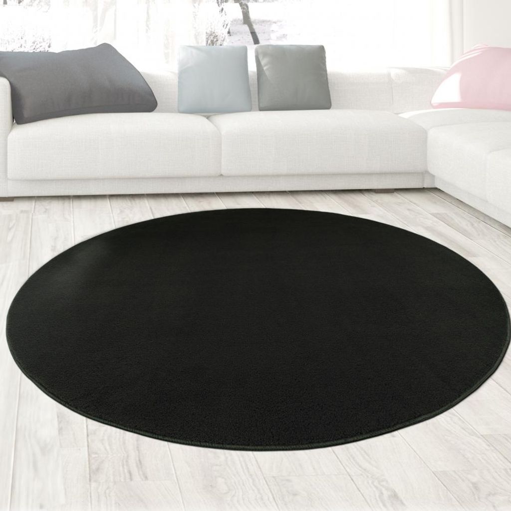 Moderner schwarzer Teppich samtig weich pflegeleicht mit m Flair Größe - 200 cm Rund