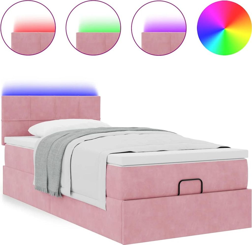 Ottoman-Bett mit Matratze & LEDs Rosa 90x200 cm Samt