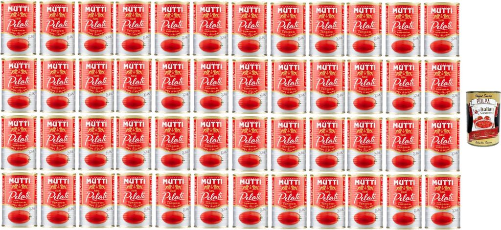 48x Mutti Pomodori Pelati Geschälte Tomaten 100 % italienische Tomaten 400g Dose Tomaten Sauce + Italian Gourmet polpa 400g