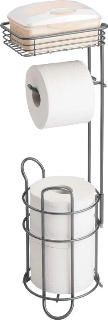 Porte-papier toilette sur pied avec rangement et finition Graphite