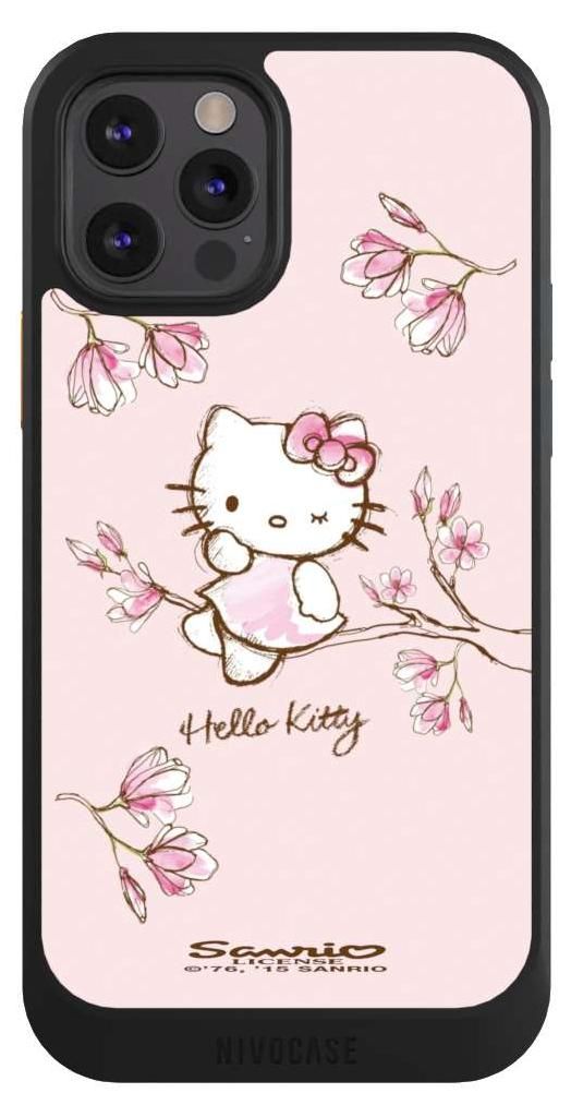 NIVOCASE Hülle für Apple iPhone 12 Pro Handyhülle NIVOcore Case Schwarz Fanartikel Hanami Hello Kitty