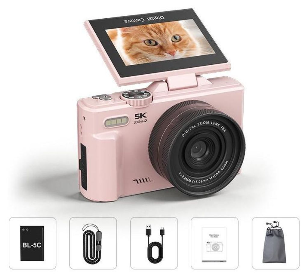 5K Digitalkamera 75MP, Kompaktkamera mit 180° Klappdisplay, Produktbild 