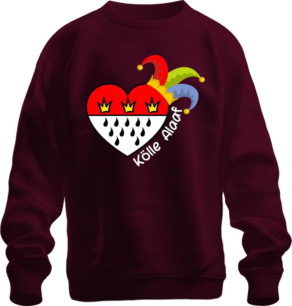 Kölle Alaaf Karneval Köln Herz Narrenkappe Jeck Geschenk Uni Sweatshirt Pullover, Burgundy, XXL