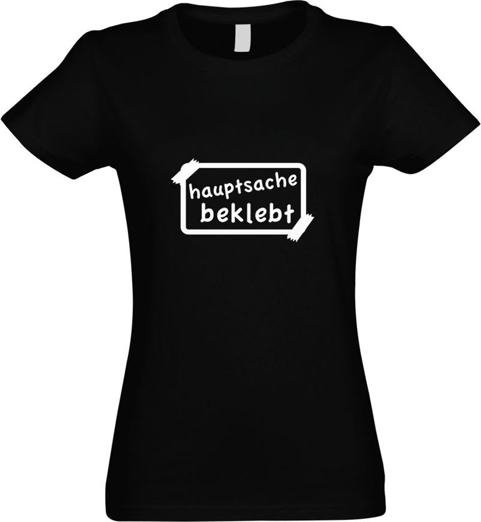 Kiwistar - T-Shirt tailliert - Damen - schwarz - Hauptsache beklebt! - mit Motiv Bedruckt - Funshirt Design - Sport - Freizeit - Damen - XXL