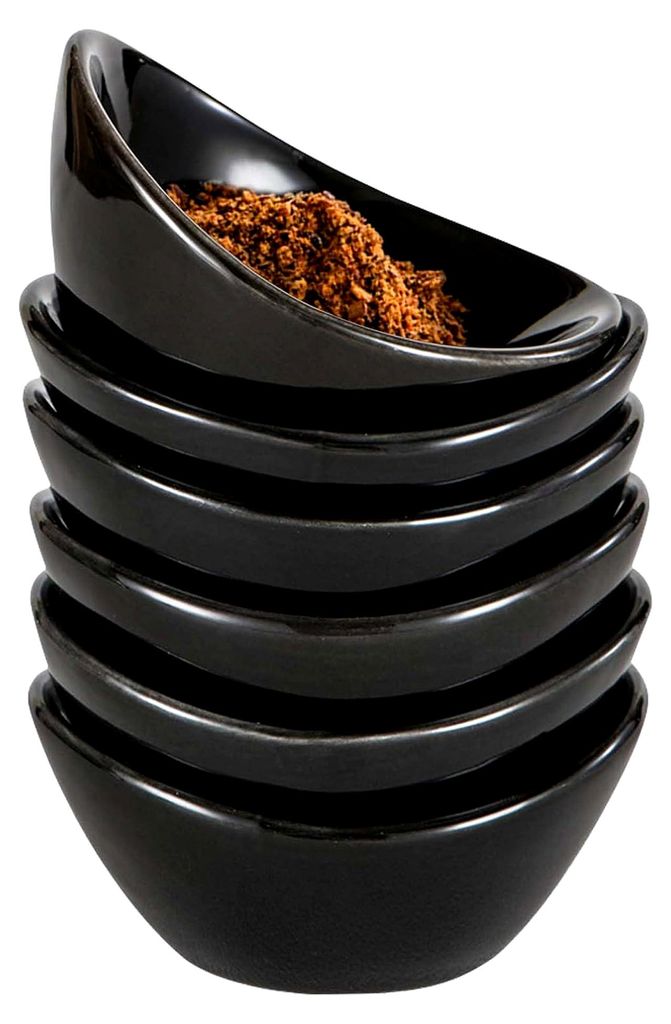 6er Set schwarze Dipschalen, 60 ml stapelbare Keramikschalen - Tapas Schalen für Charcuterie Board, Sushi, Tomatensauce, BBQ, Party Zubehör