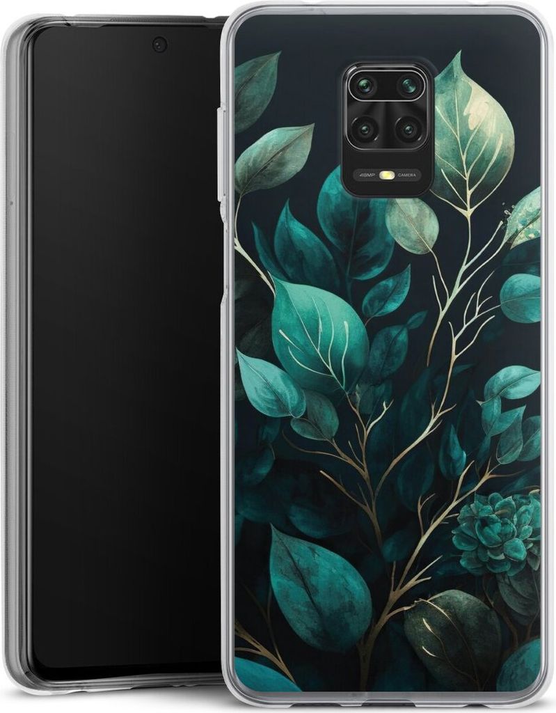 DeinDesign Handyhülle für Xiaomi Redmi Note 9s Silikon Hülle Case Smartphone Schutzhülle Blätter schwarz Eukalyptus