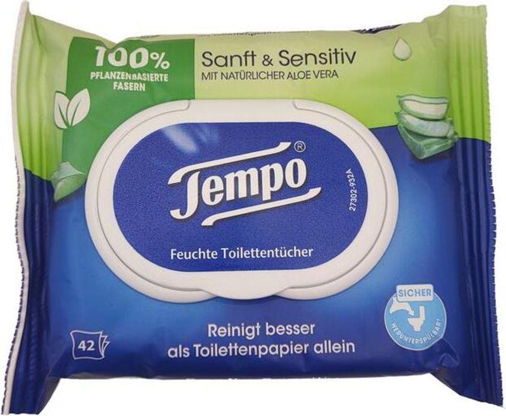 Tempo Sanft & Sensitiv Aloe Vera, Weiß, Aloe, Toilette Produktbild 
