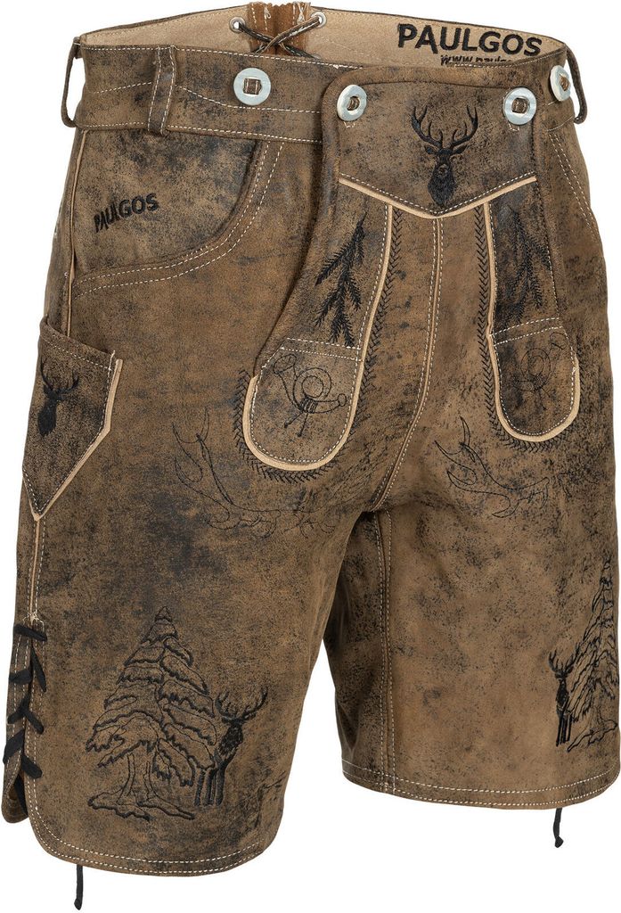 PAULGOS Herren Trachten Lederhose Kurz - HK5 ANTIK - Echtes Leder - in 3 Farben erhältlich - Größe 44 - 60