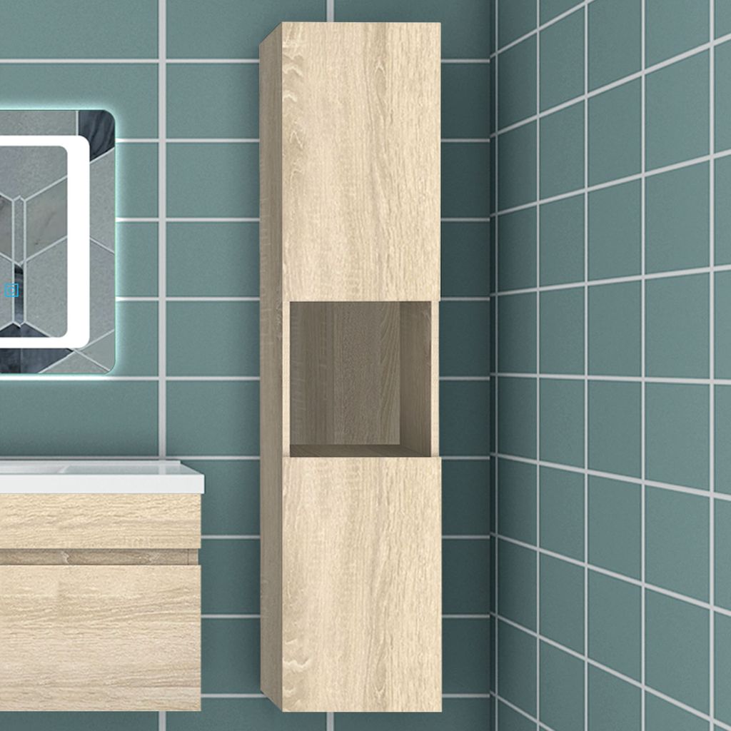 Hochschrank 131 cm Badschrank Wandschrank Hängeschrank Eiche