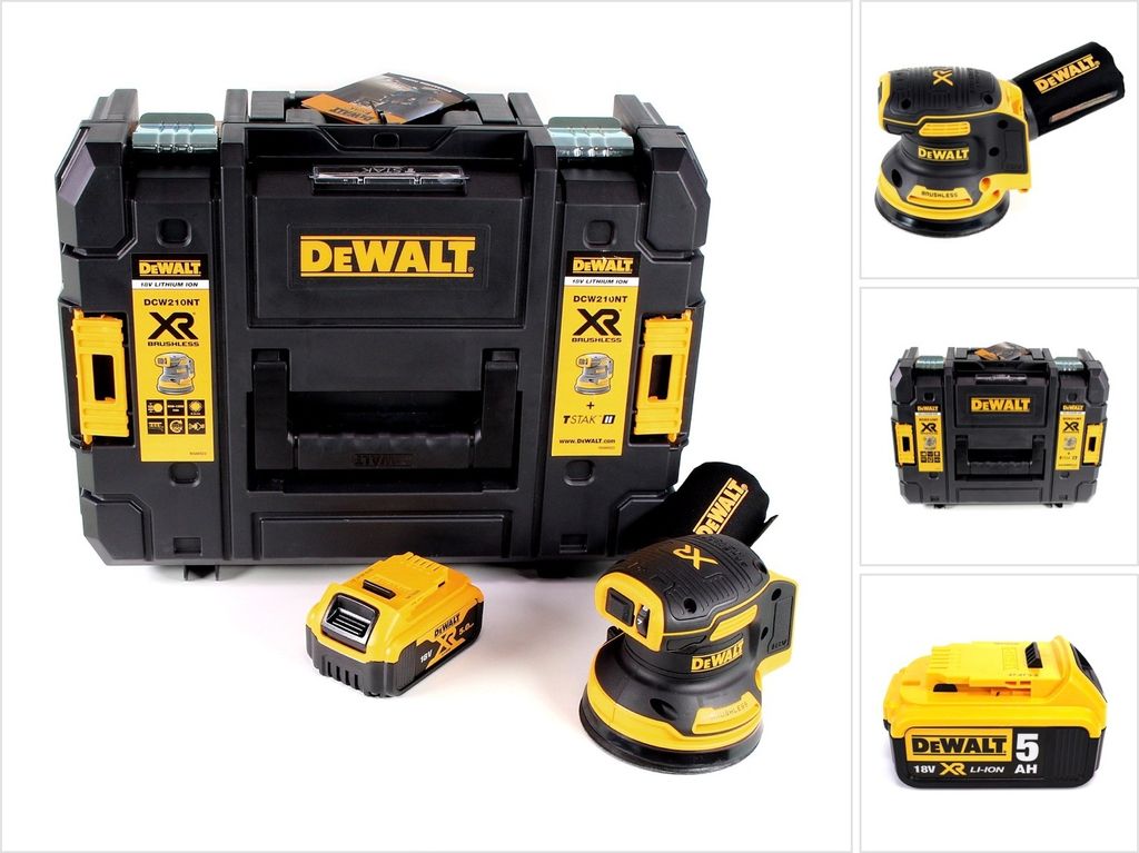 DeWalt DCW 210 NT Akku Exzenterschleifer 18V 125mm Brushless + 1x Akku 5,0Ah + TSTAK - ohne Ladegerät