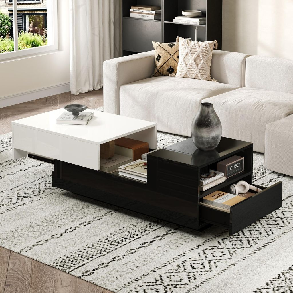 Merax Table basse 100x50x38cm avec 2 tiroirs, table Image du produit 