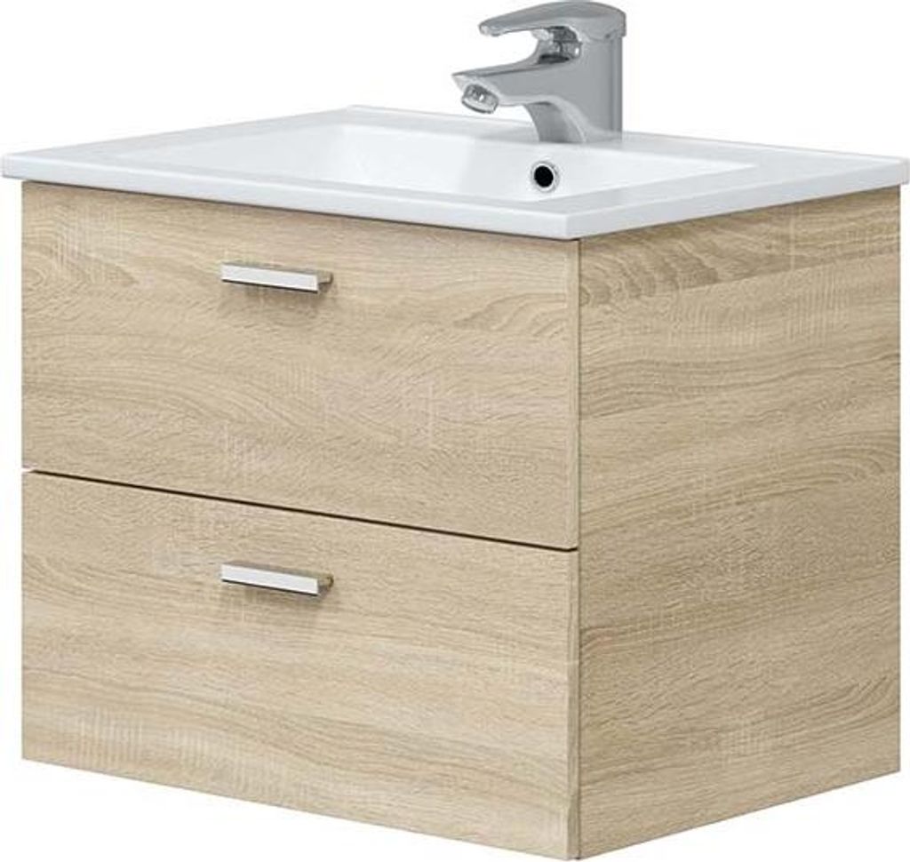 Waschbeckenunterschrank >ECO KIT< (hängend) in Canadian Eiche Nachbildung - 60x50x45 (BxHxT)