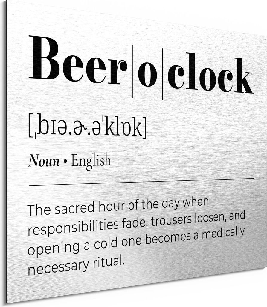 DEQORI Alu-Dibond Bild Silber 80x60 cm 'Beer oclock - Definition' Wandbild Metall dünn