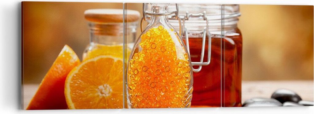Bild auf Leinwand - Leinwandbild - Essen Honig Glas Vitamin - 90x30cm - Wand Bild - Wanddeko - Leinwanddruck - Bilder - Kunstdruck - Wanddekoration...