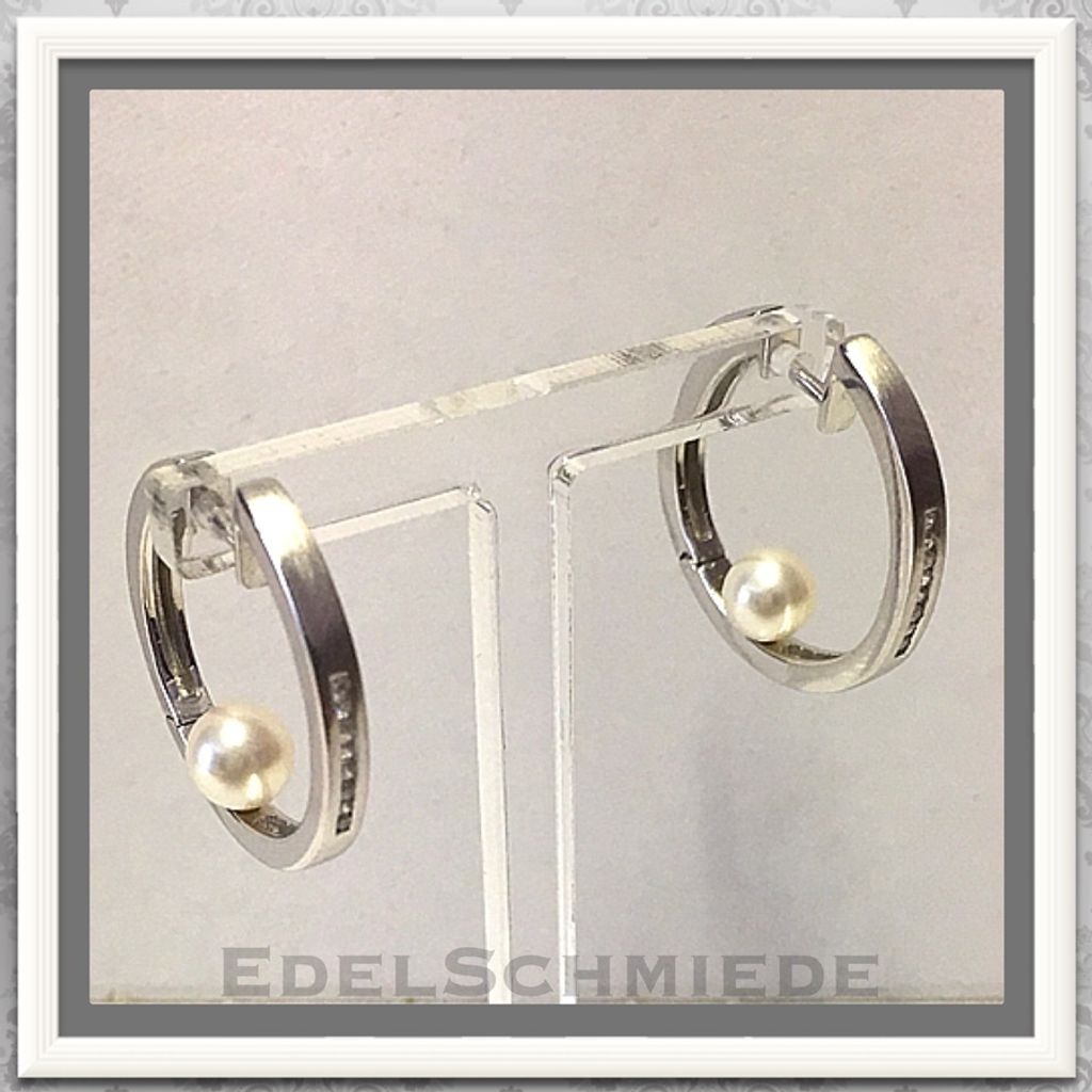 Creole matt 925 Silber rhodiniert echte Perle weiß + Produktbild 
