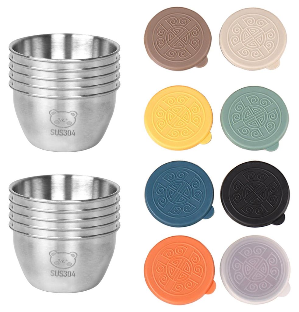 Mini-Salatdressingbehälter auslaufsicher, 50 ml Edelstahl-Dressingbehälter mit Silikondeckeln, wiederverwendbare Mini-Saucenbehälter für Dips, ...