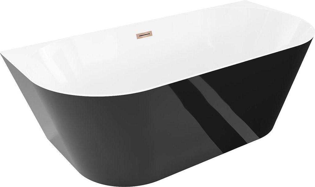 Mexen Oval Slim freistehende Vorwand-Badewanne 170 x 80 cm, weiß/schwarz, Überlauf Roségold - 52661708075-60