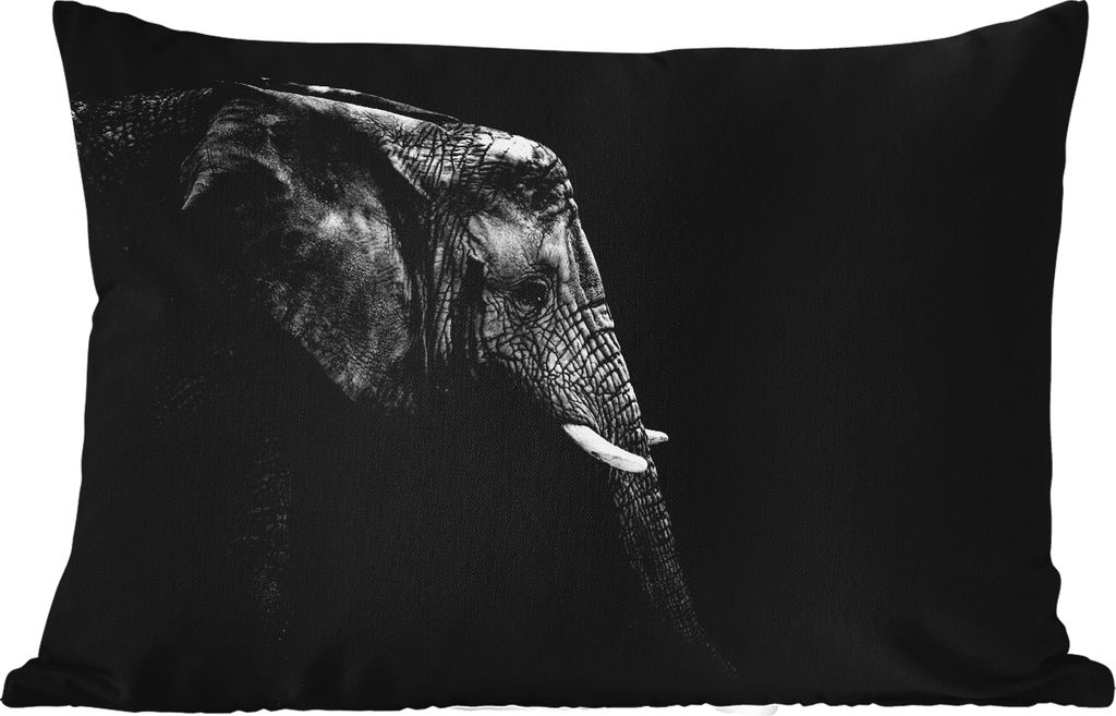 MuchoWow Outdoor Kissen - Elefant - Schwarz und weiß - Porträt - Tiere - 50x30 cm - Wetterfest - Lounge Kissen - Sofa kissen - Wohnzimmer Dekor...