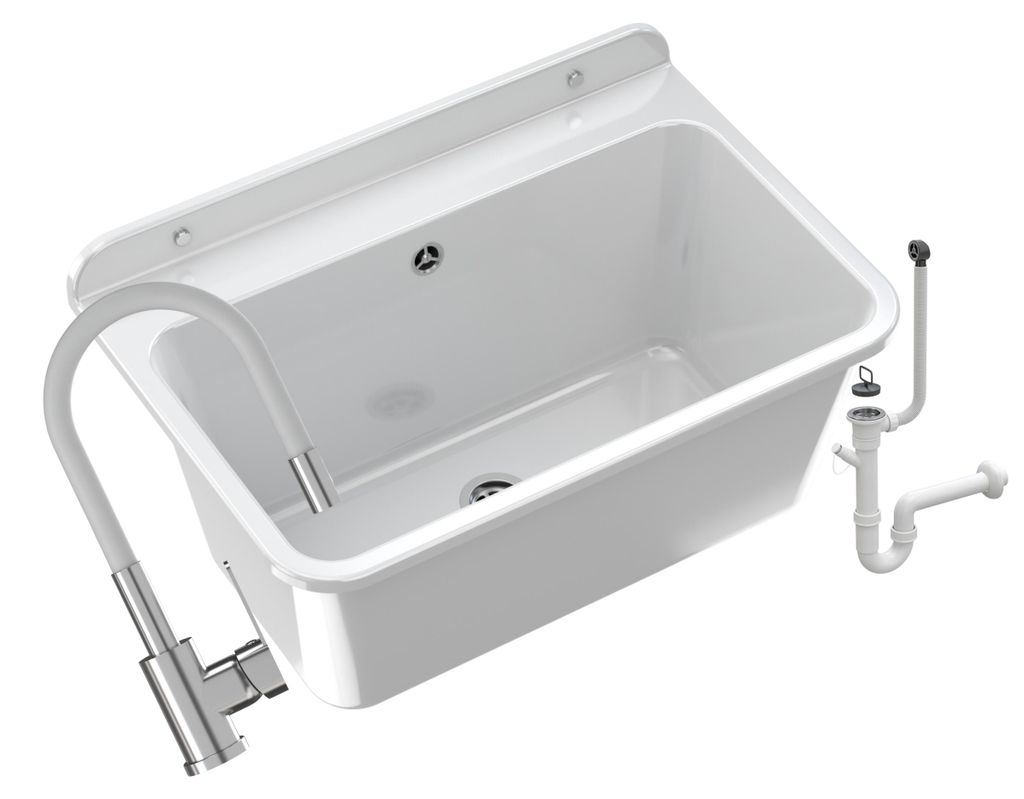 Granitan - Výlevka - Drez 61x41 cm - Drez biely - s Obrázok produktu 