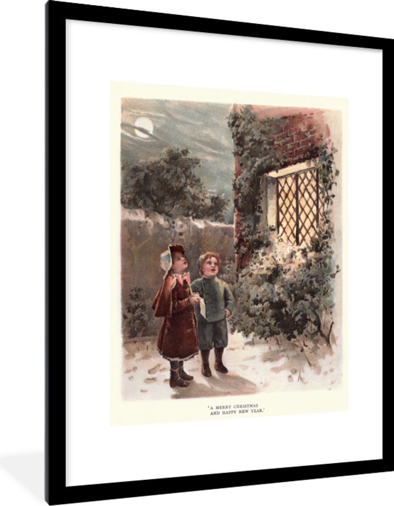 MuchoWow MuchoWow Gerahmtes Poster Porträt Weihnachten - Winter - Vintage 60x80 cm - Poster mit zchwarzem Bilderrahmen - Wohnzimmer - Dekorati...