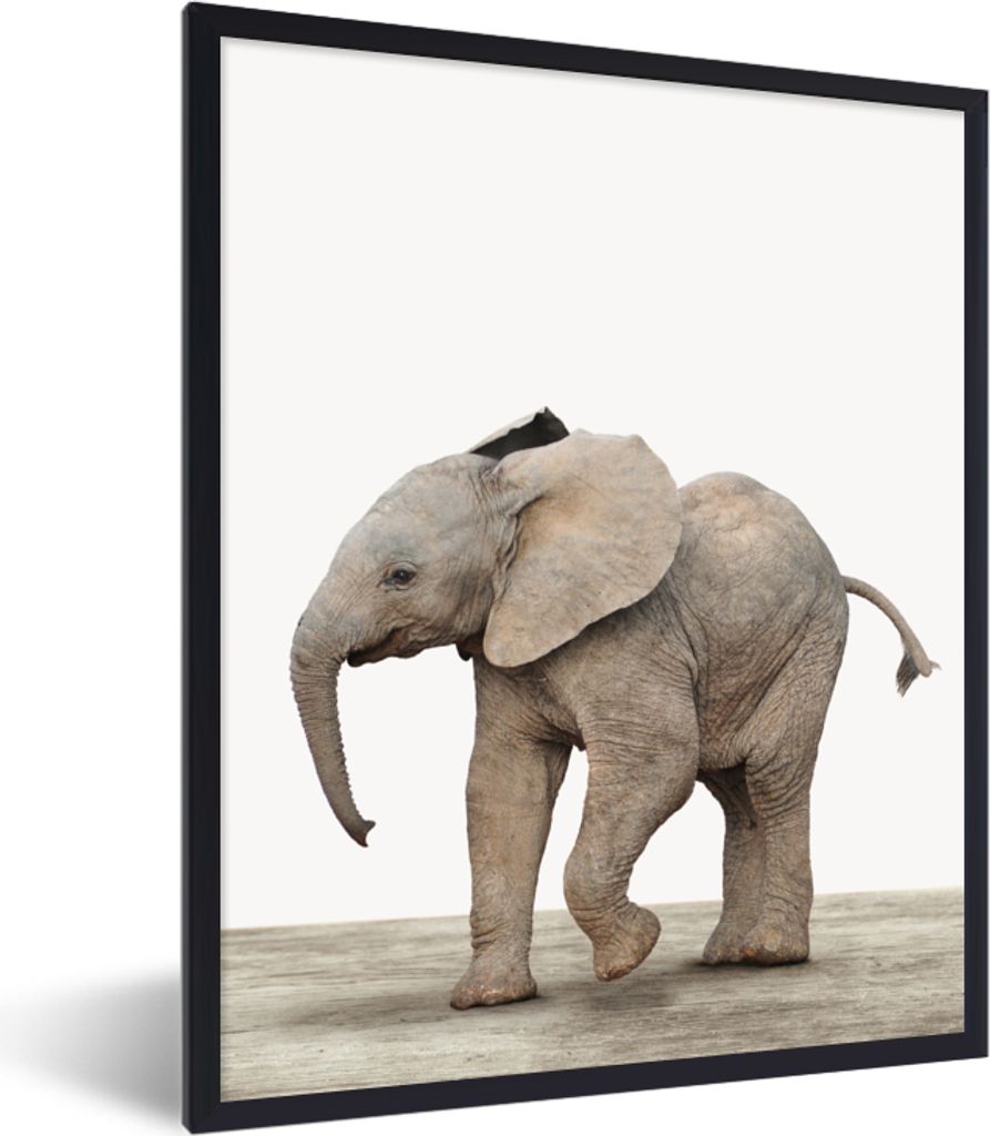 MuchoWow Gerahmtes Poster Baby-Elefant - Tiere - Kinder - Mädchen - Jungen 30x40 cm - Poster mit Schwarzem Bilderrahmen Wandposter Rahmen Foto B...