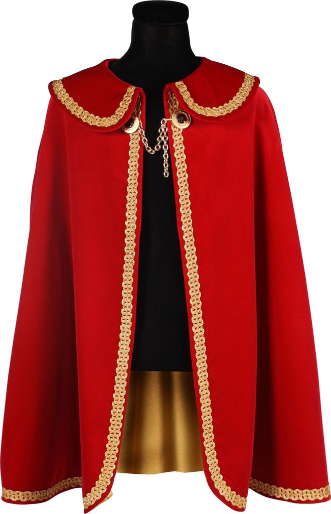 T2564-0514 lang rot mit Goldborte Damen Herren Prinzen Umhang Dreigestirn Kostüm Länge ca.98 cm