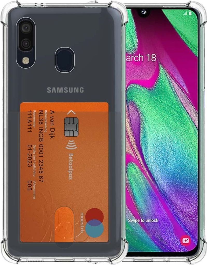 Smartphonica Telefoonhoesje Geschikt voor Samsung Galaxy A40 met Pasjeshouder Doorzichtig Siliconen - Transparant TPU Shockproof Backcover Case w...
