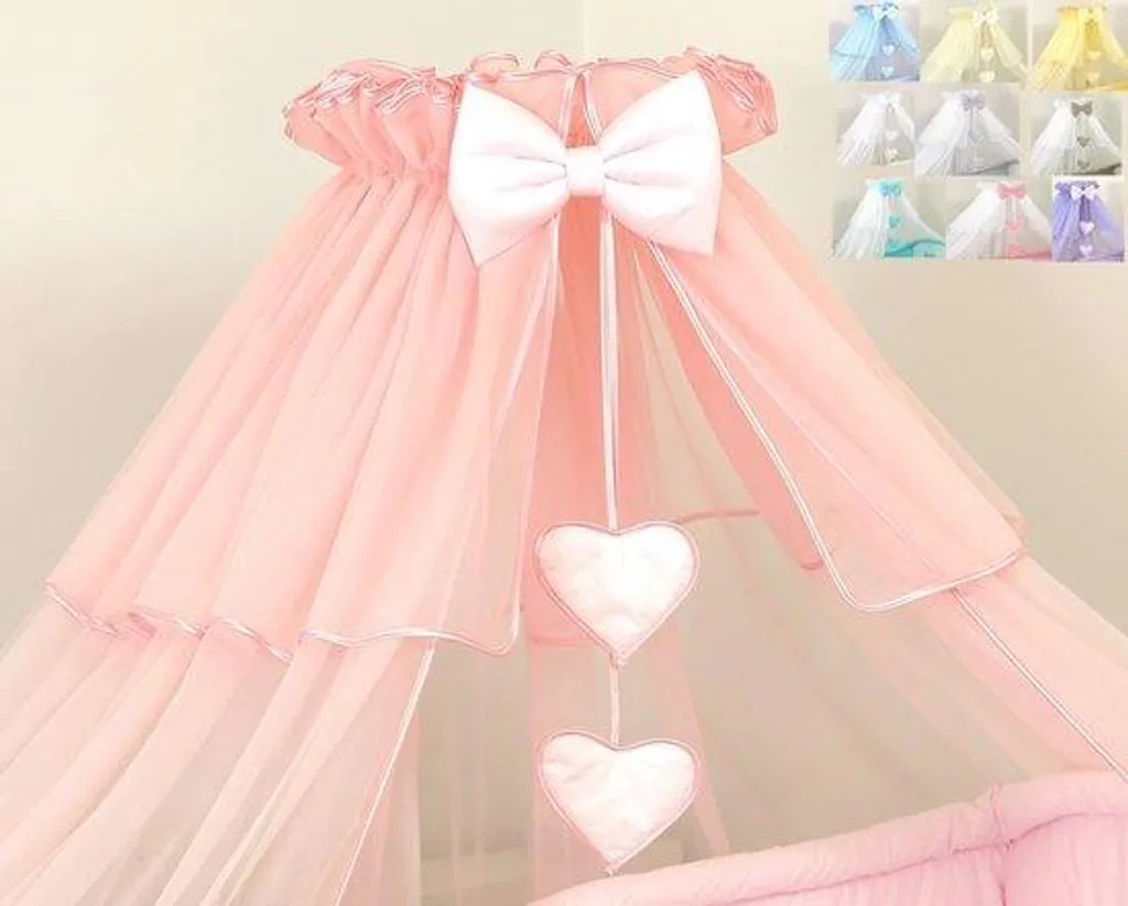 Décoration chambre fille ciel de lit rose 480 cm avec support de lit