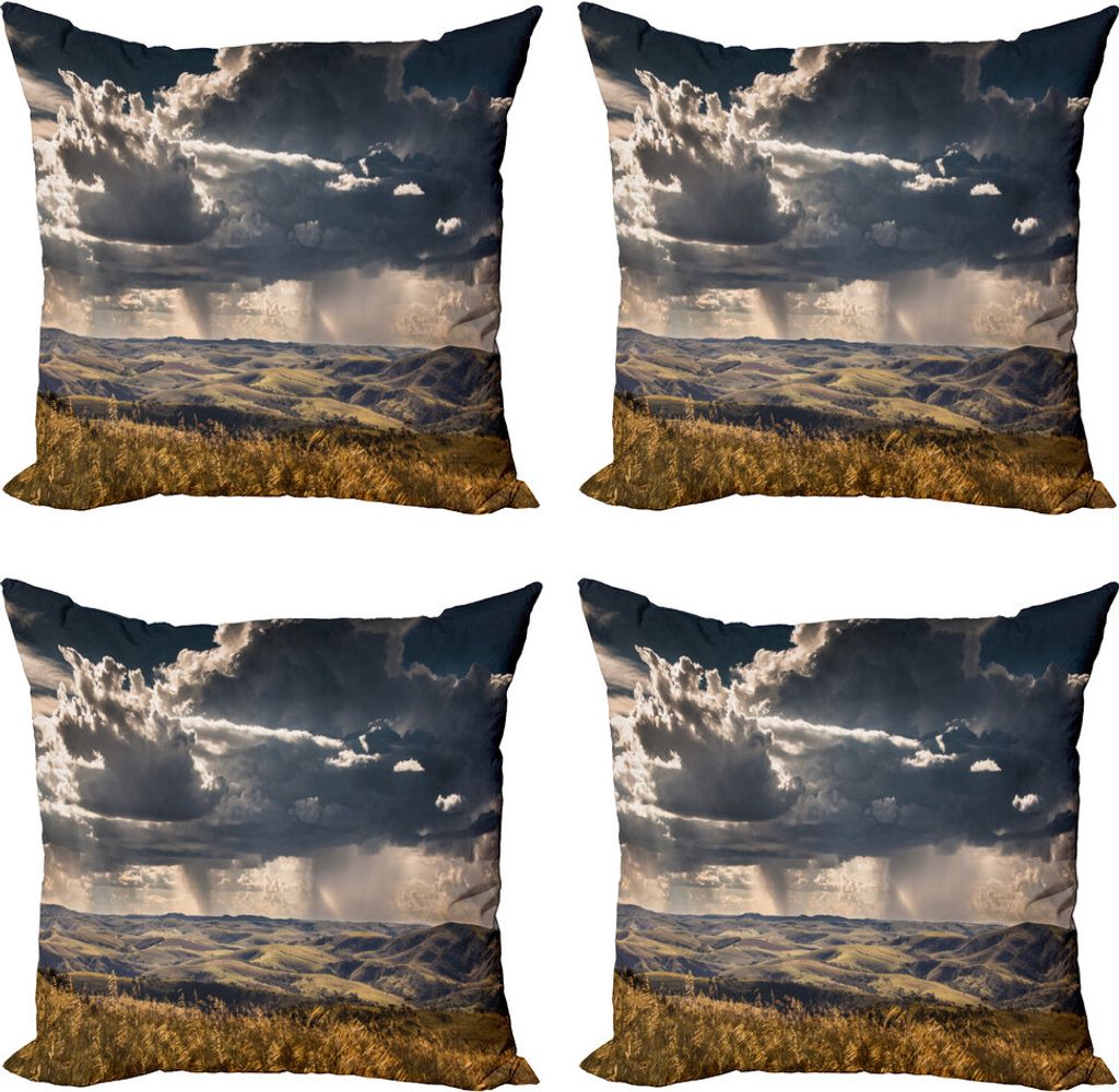 ABAKUHAUS Rustikal Kissenbezug Set (4 Stück), Fluffy Wolken Gebirge, Moderner Doppelseitiger Digitaldruck, 50 cm x 50 cm, Mehrfarbig
