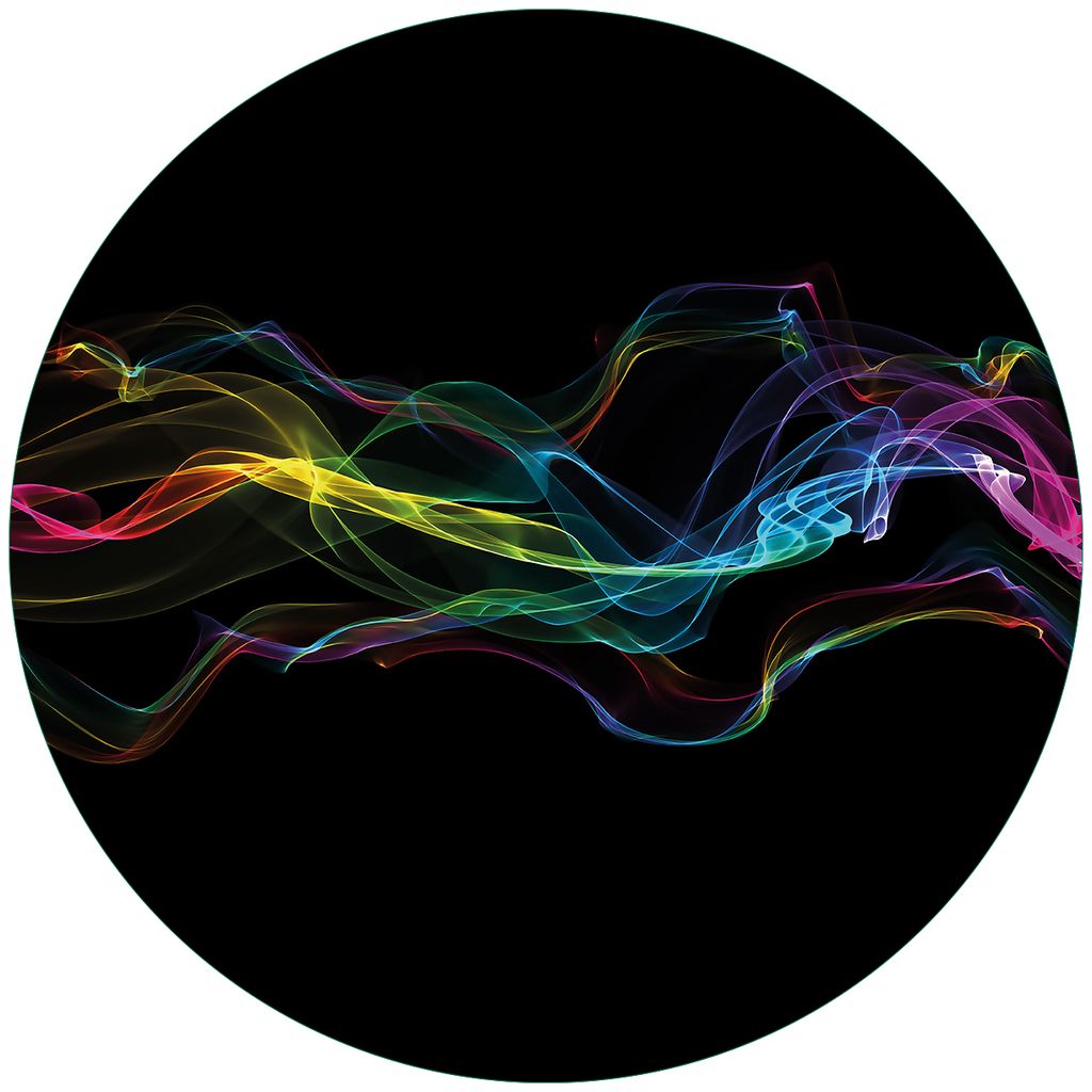 Wallario Premium Glasbild, freischwebende Optik, kräftige Farben, rund 50cm Durchmesser, Motiv Bunter Rauch vor schwarzem Hintergrund