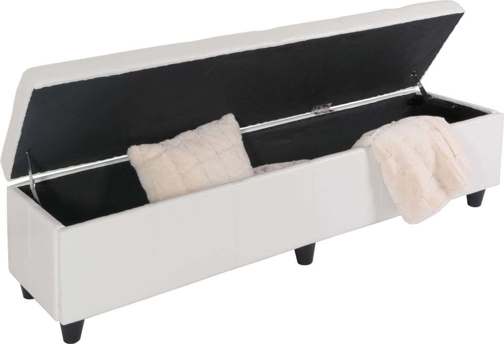 Bank Sitzbank mit Aufbewahrung Kriens XXL, Leder + Kunstleder, 180x45x45cm weiß