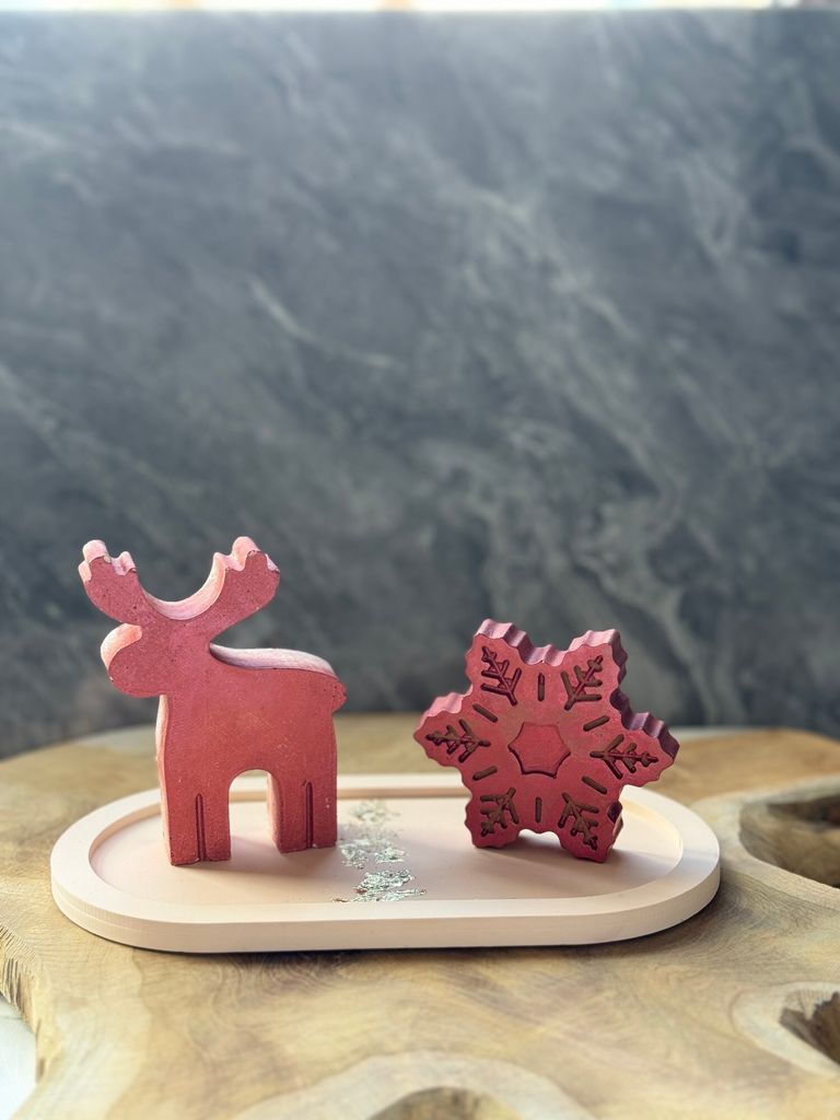 Evila Originals, Christmas Stone Set3, Dekoobjekt-Set (2-teilig), Rot, 100 % BETON, 8 x 8 x 4 cm