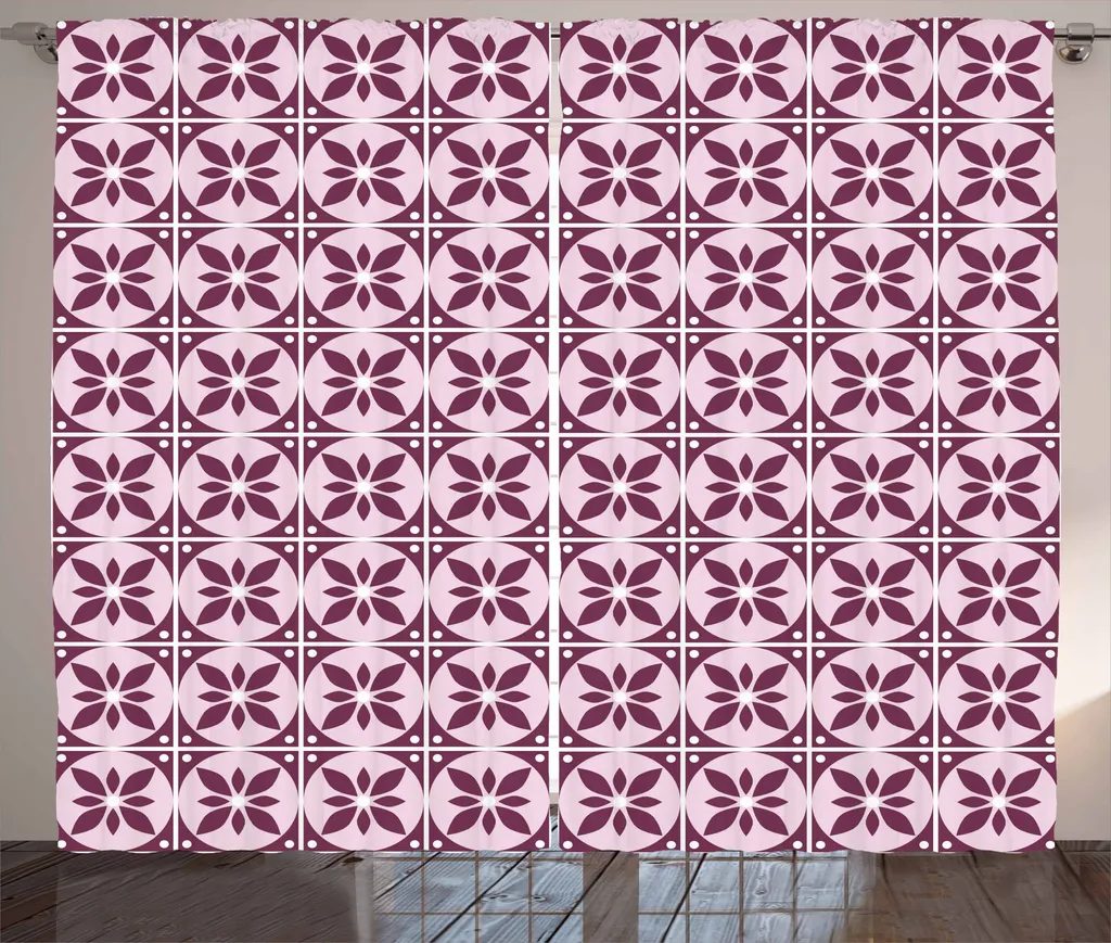 Rideaux Universels à Boucles Motif Fleurs Vintage Magenta 280x225cm