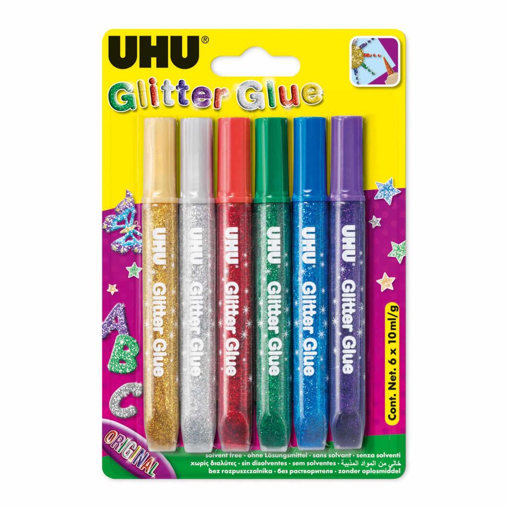 UHU YOUNG CREATIV' Glitter Glue ORIGINAL, 6x10ml, 6 Farben Produktbild 