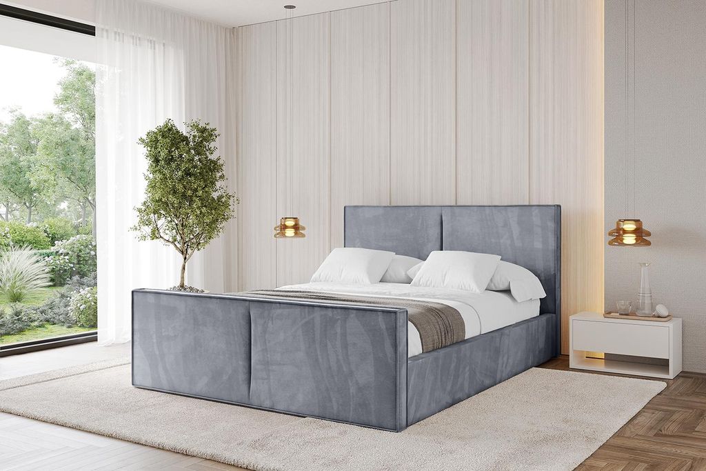 ALTDECOR Polsterbett mit Bettkasten - VANTO-Z 140x200 Grau - Bett mit Kopfteil und Fußteil, Boxbett ohne Matratze, Doppelbett mit Stauraum