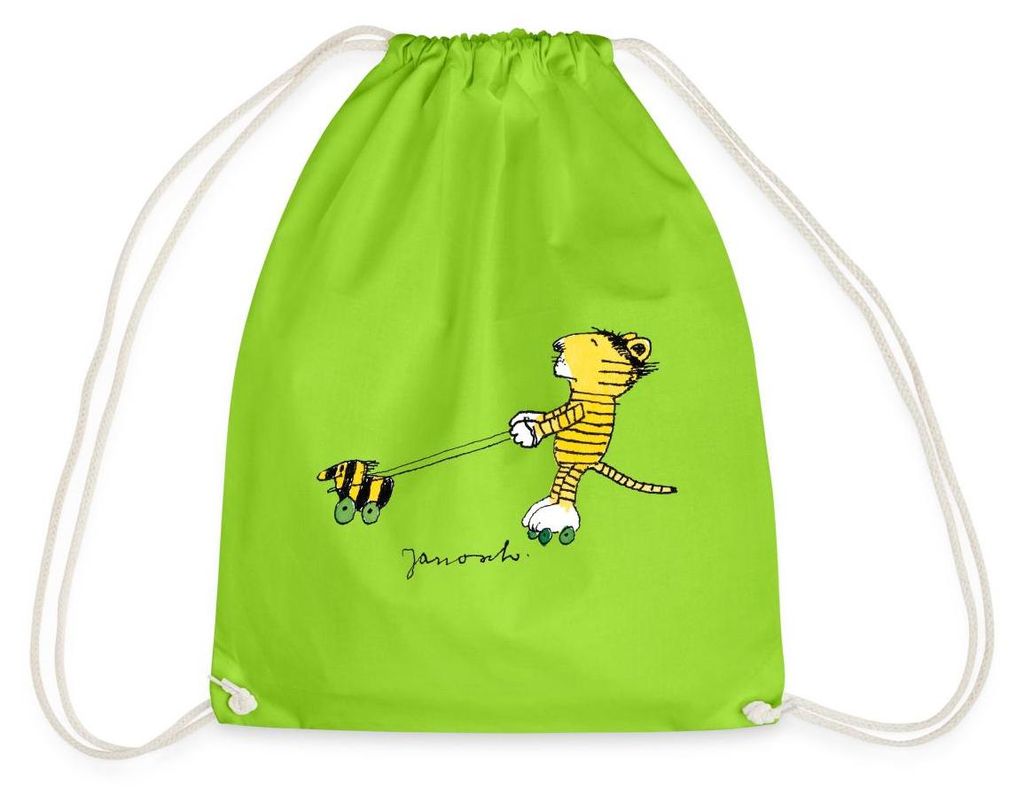 Spreadshirt Janosch Tiger auf Rollschuhen Turnbeutel, One size, Neongrün