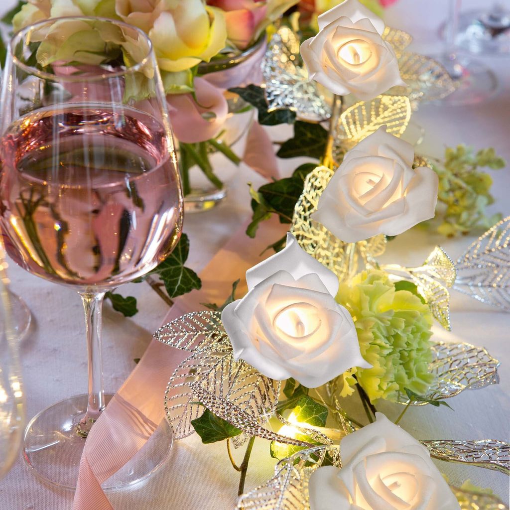 LED Lichterkette Rosen, 10 LEDs, warmweiß, beleuchtet 1,80m, Batterie 300239