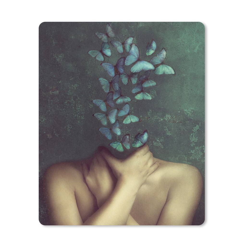 MuchoWow Mauspad Mousepad Torso - Stilleben - Schmetterlinge - Blau 19x23 cm - Mousepads - Maus Mat - Pad - Mausunterlage - Mauspads - Spielen