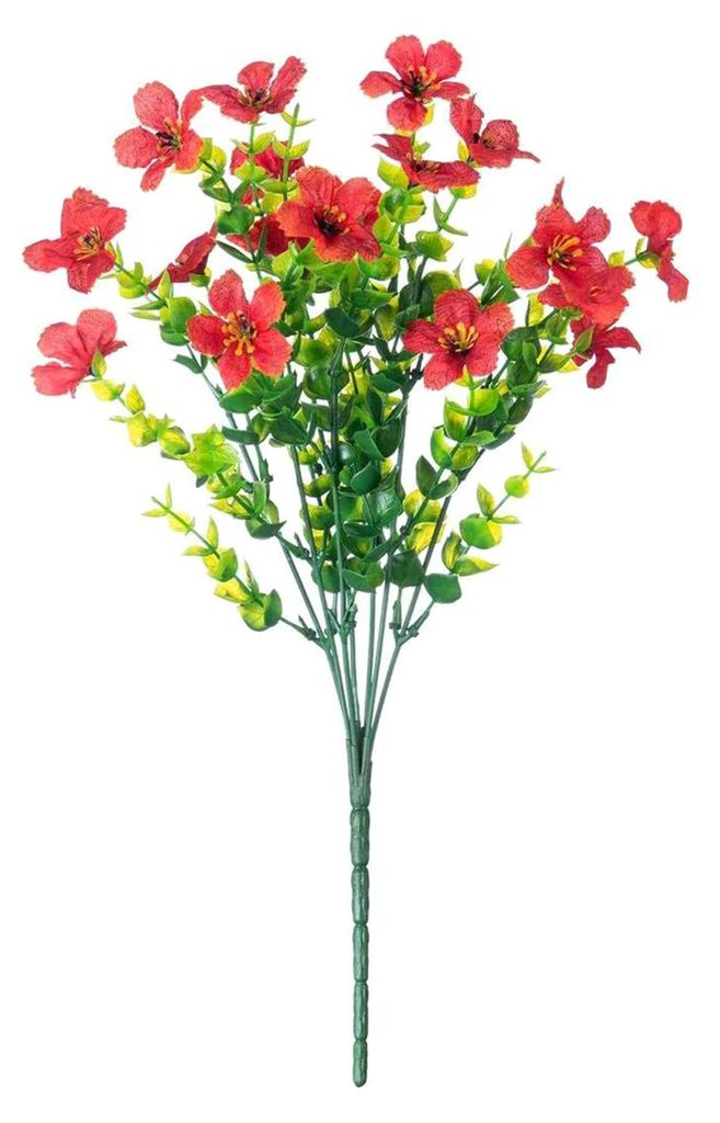 5 künstliche violette Blüten mit grünen Blättern, 7-armiger Seidenblumenstiel, geeignet für Zuhause, Büro, Hochzeiten, Partys, drinnen und dr...