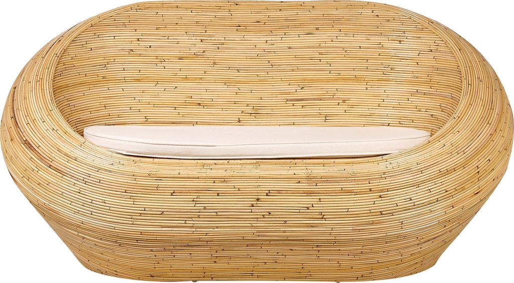 BELIANI Gartensofa Naturfarben Rattan Geflochten mit Beigem Kissen Rund Nest-Optik Boho Möbel Outdoor Indoor Garten Terrasse Ausstattung Rattansofa