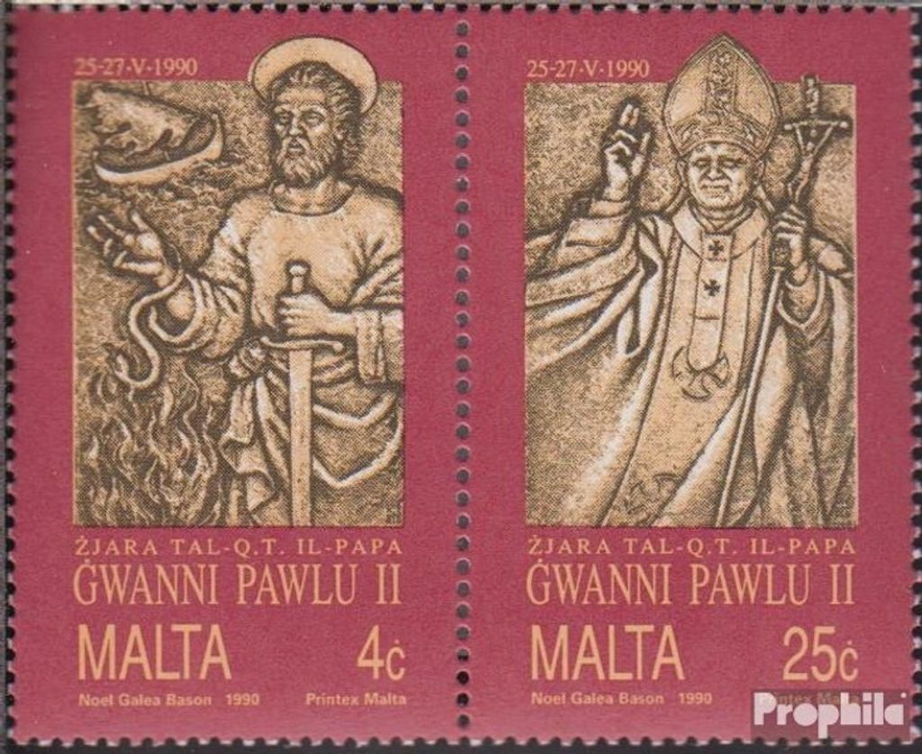 Briefmarken Malta 1990 Mi 841-842 Paar (kompl.Ausg.) postfrisch Papst