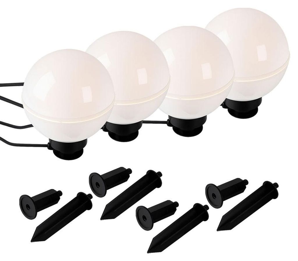 4x Außen Steckleuchten, Kugel, weiß, Erdspieß, Kabel, D 20 Produktbild 