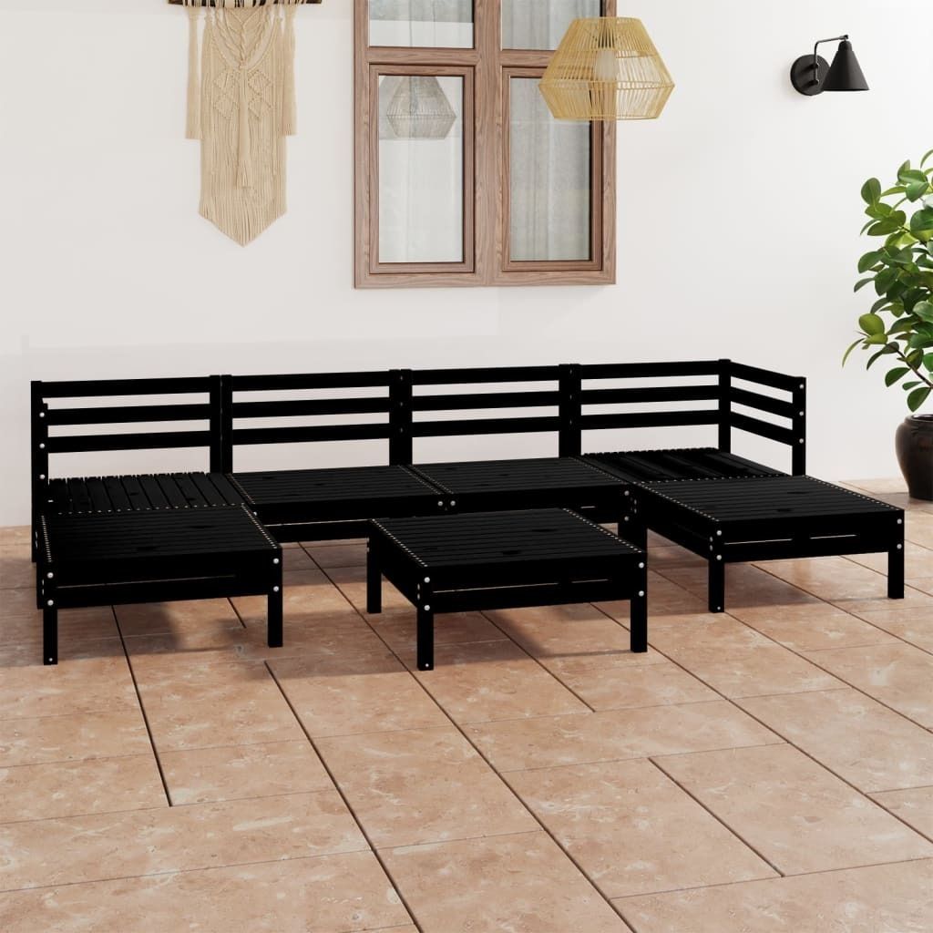 Möbel 7-tlg. Garten-Lounge-Set Schwarz Massivholz Kiefer - Balkonmöbel 3083343