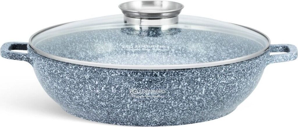 EDENBERG 3.3L 28cm Flachtöpf Kochtopf Flacher Topf Glasdeckel Keramik-Granit Aluminium