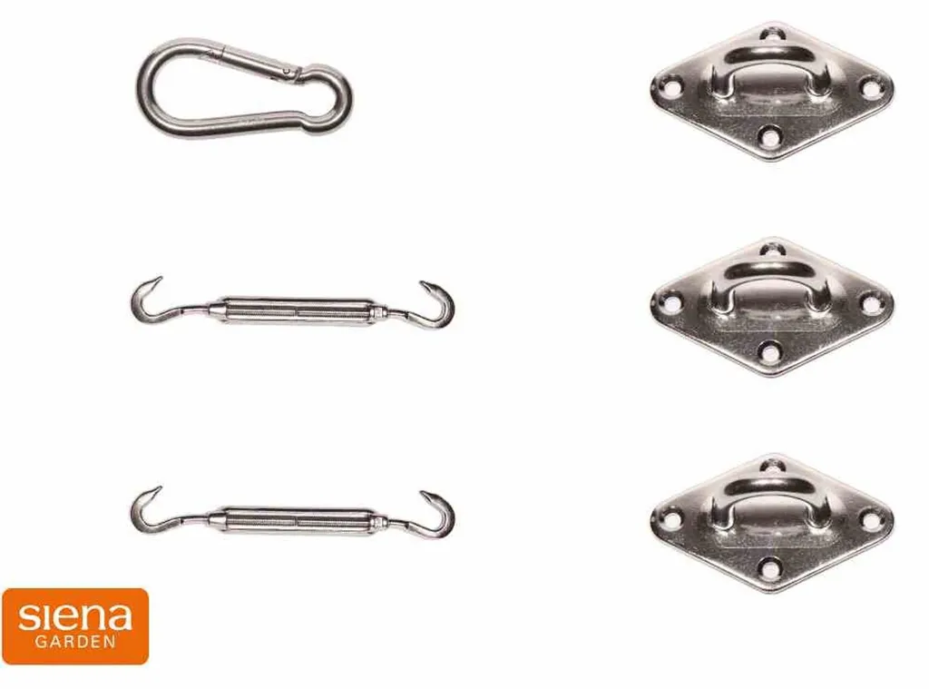 Kit fixation voile ombrage 3 angles inox pour terrasse - Siena Garden