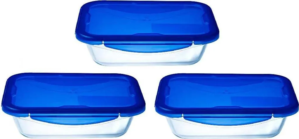 Contenitori per alimenti Pyrex - con coperchio - Cook & Go - basso - 800 ml - 3 pezzi