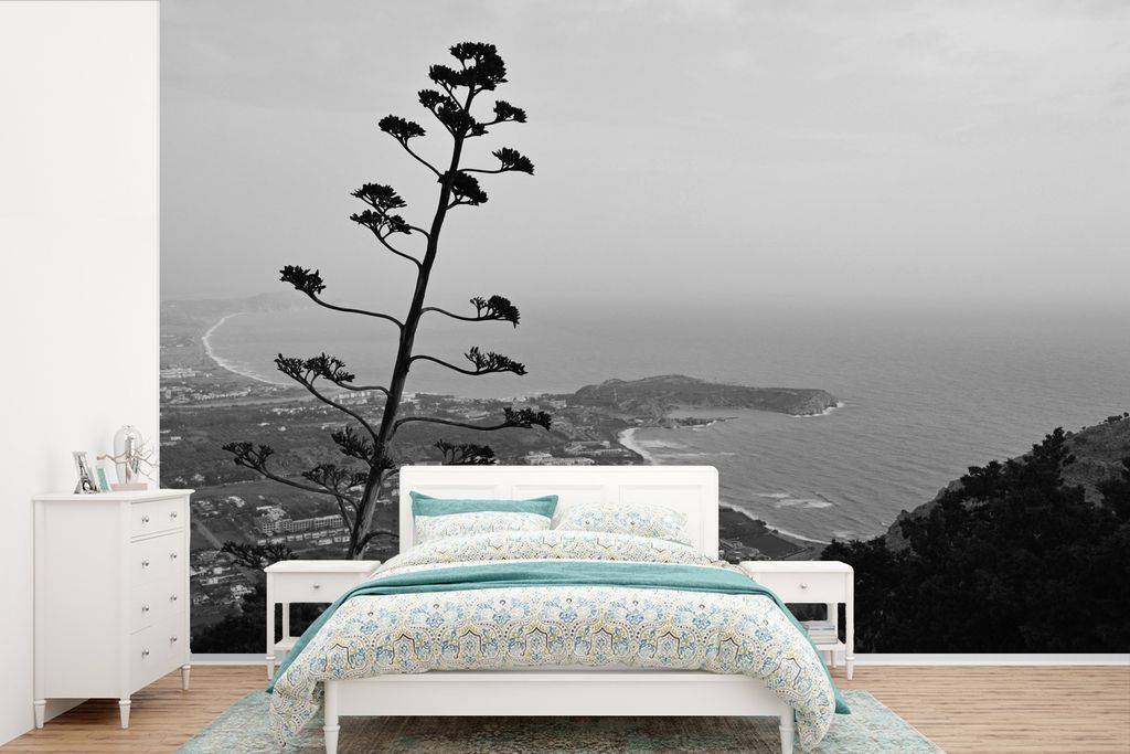 MuchoWow Fototapete für Wohnzimmer oder Schlafzimmer Wandtapete Vinyl Motivtapete Blick von einem Berg auf dem griechischen Rhodos - 600x400 cm ...